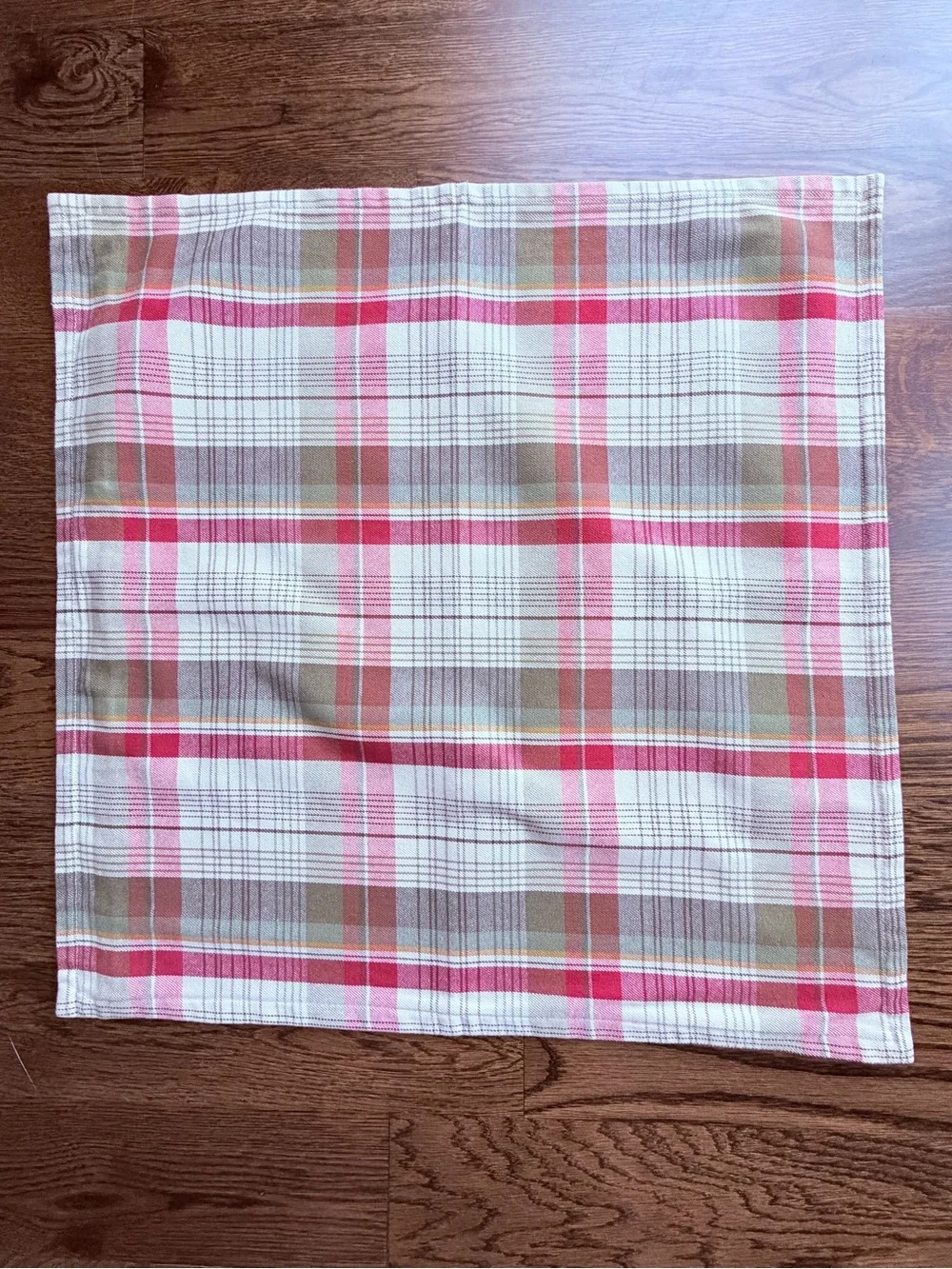 Plaid Cotton lumbar Pillow cover in red, cream and green